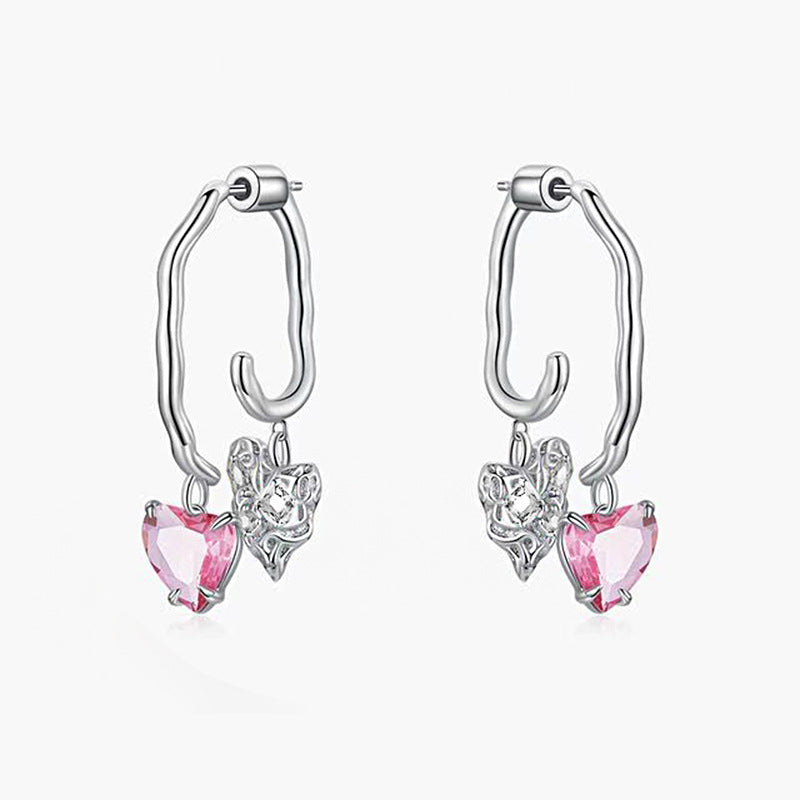 Niche Design Rosa Herz-Zirkon-Ohrringe