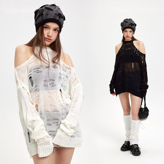 Halterneck Off-the-Shoulder Knitted Top