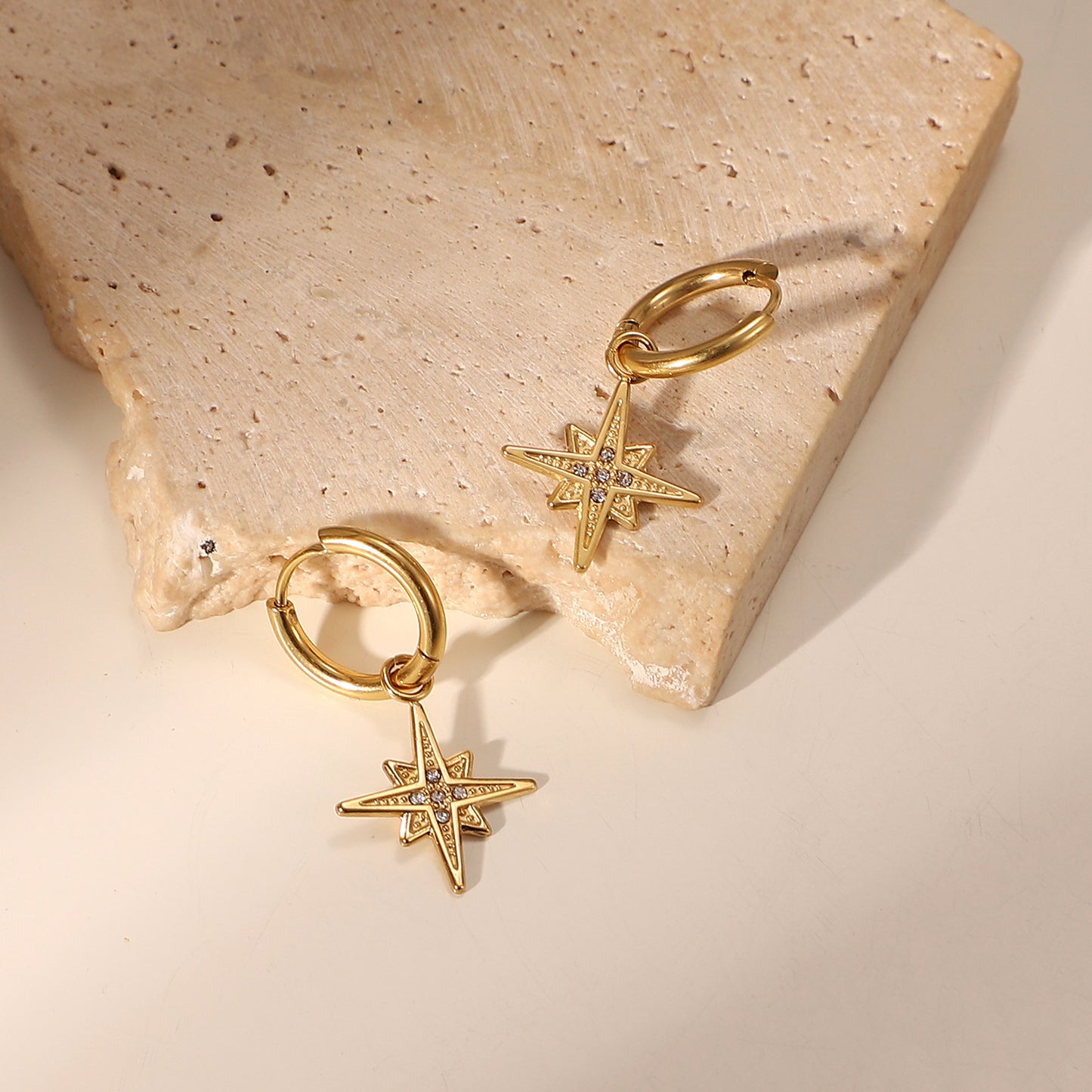 Octagram Set with Five Zircons Drop Earrings