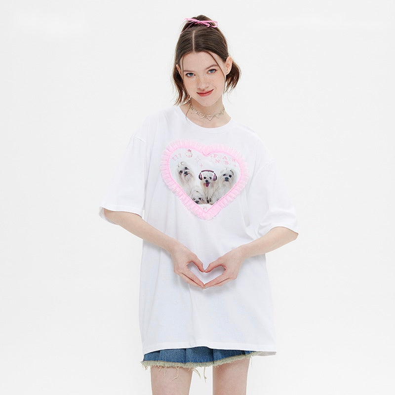 Niche Design Dog Print Short-sleeved T-shirt