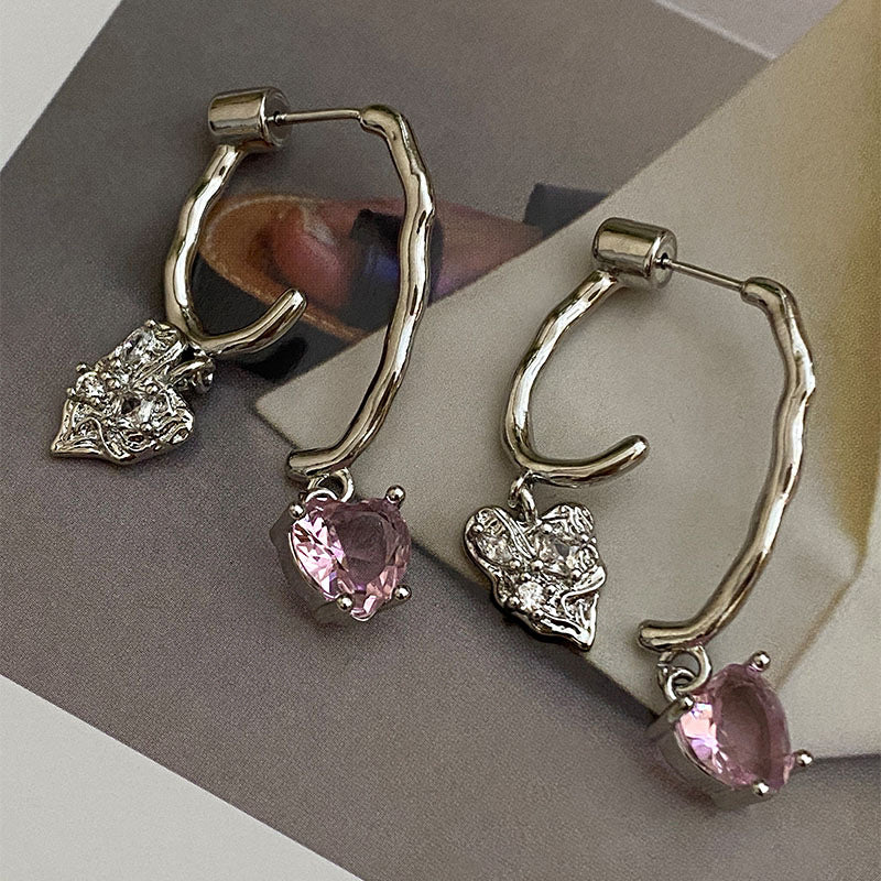 Niche Design Rosa Herz-Zirkon-Ohrringe