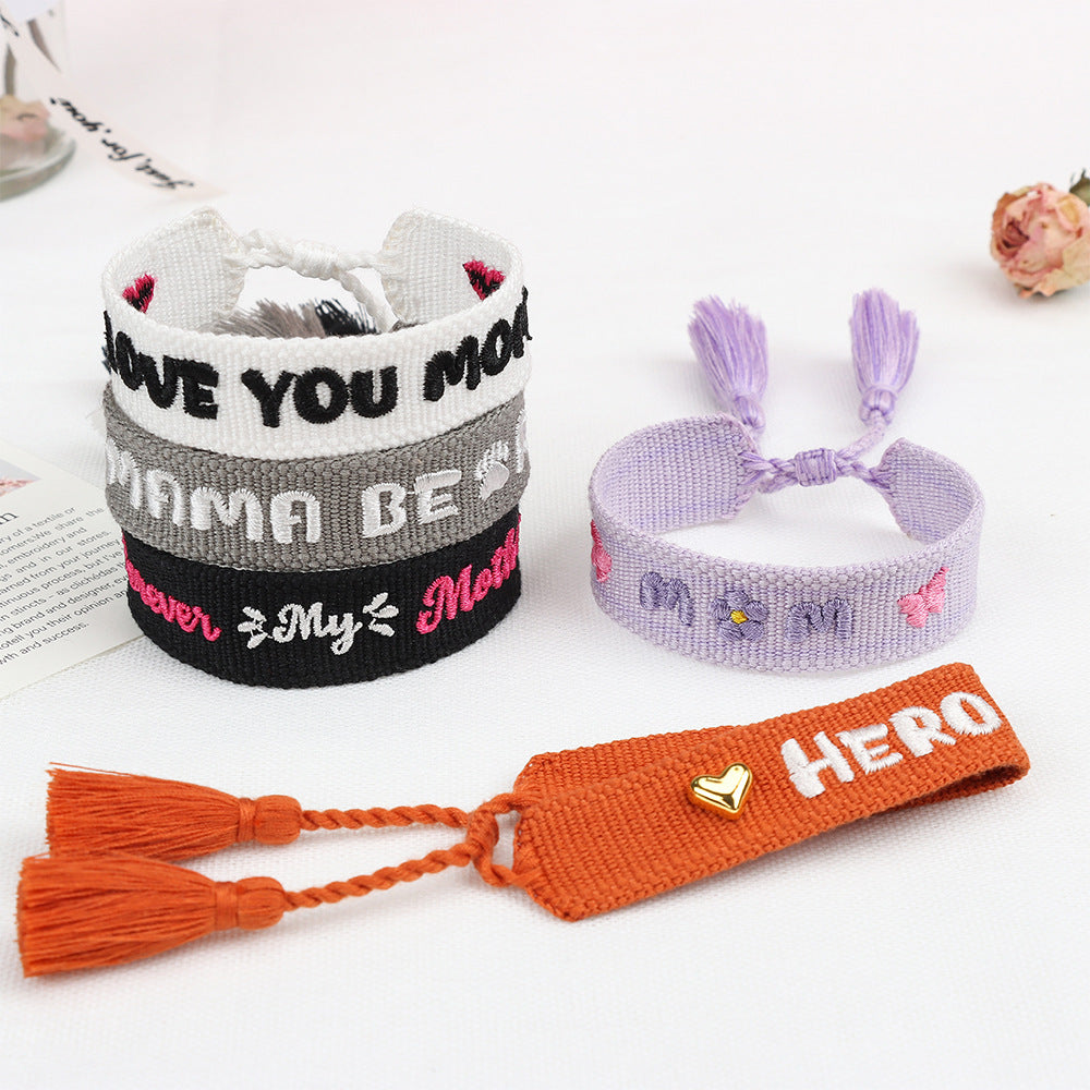 Handwoven Adjustable Bracelet-- Love MOM