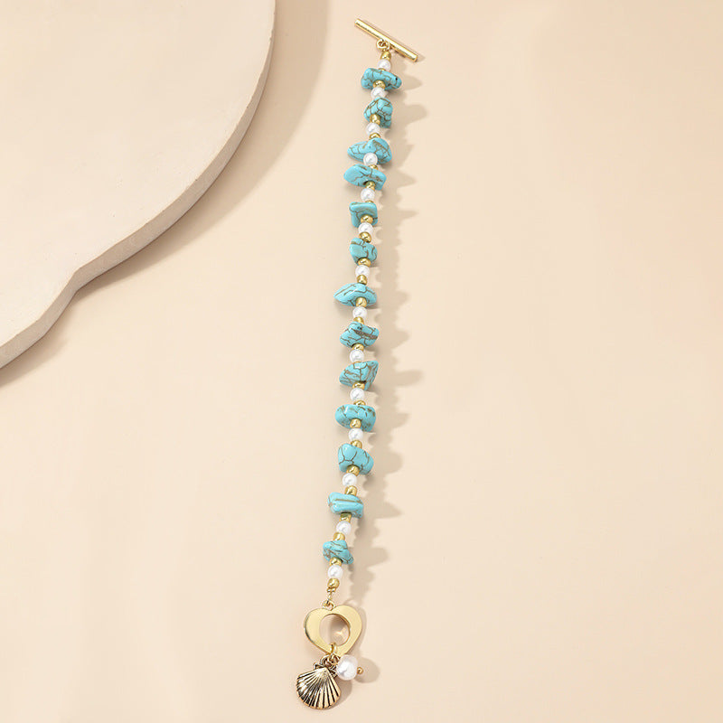 Irregular Turquoise Gravel Bracelet Beaded Natural Stone Shell Pendant OT Buckle Bracelet