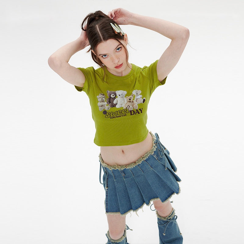 Round Neck Bear Printed T-shirt