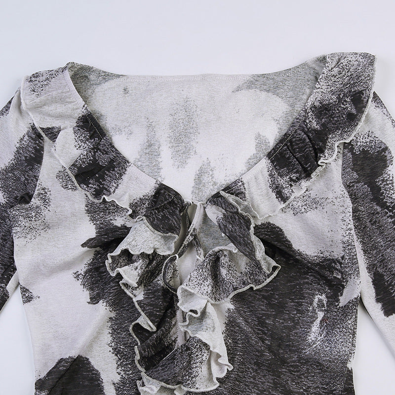 Smudged V-neck Top