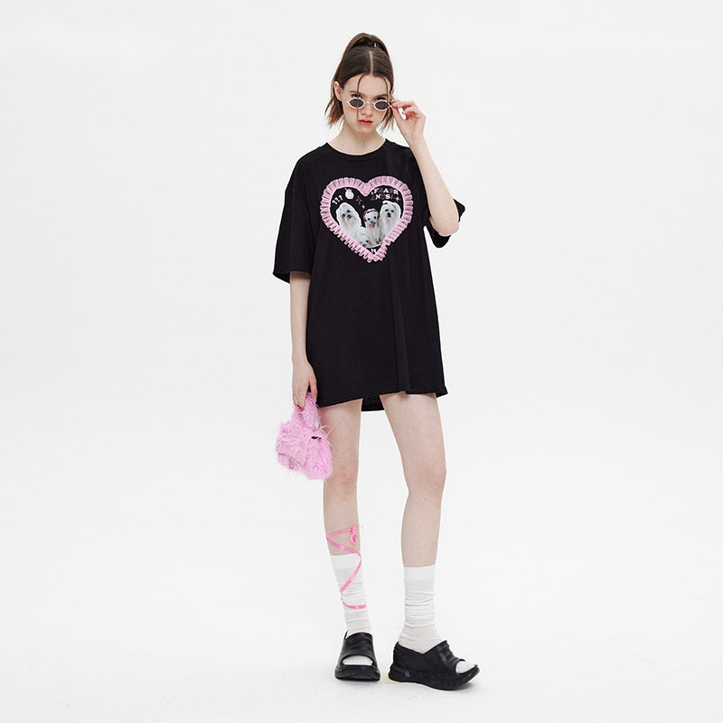 Niche Design Dog Print Short-sleeved T-shirt