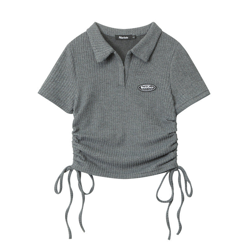 Preppy Polo Neck Drawstring T-Shirt