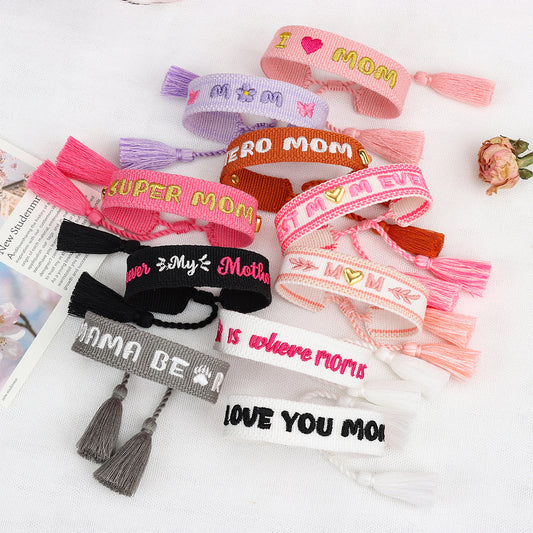 Handwoven Adjustable Bracelet-- Love MOM