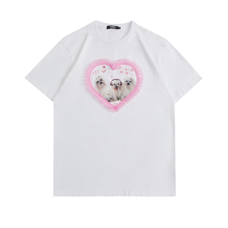 Niche Design Dog Print Short-sleeved T-shirt