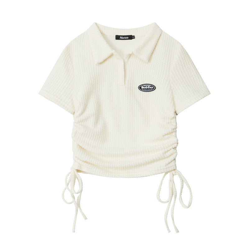Preppy Polo Neck Drawstring T-Shirt