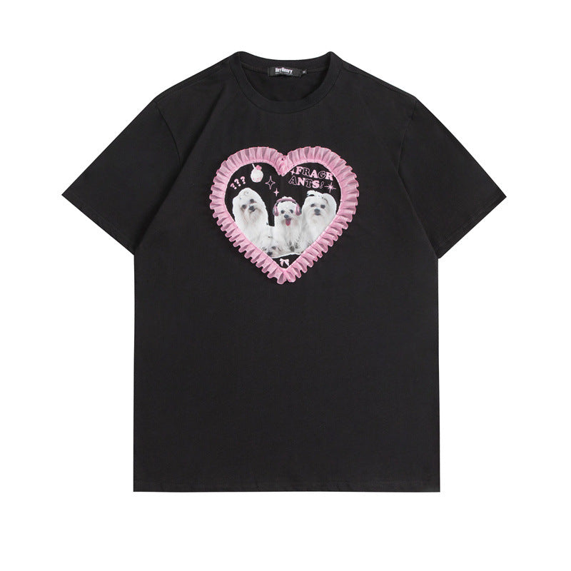 Niche Design Dog Print Short-sleeved T-shirt