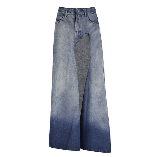 High Slit Gradient Denim Skirt