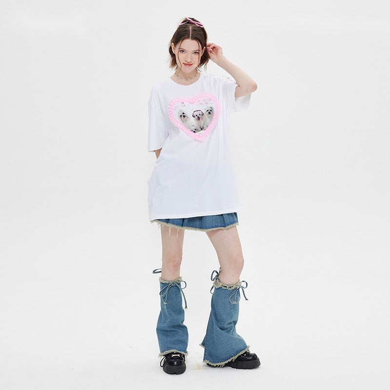 Niche Design Dog Print Short-sleeved T-shirt