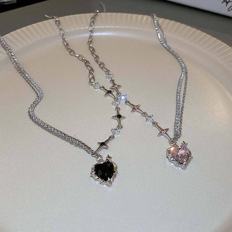 Niche Design Diamond Heart Star Necklace