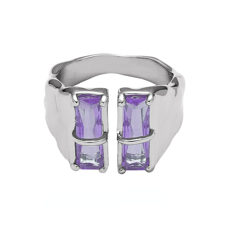 Fashion Colored Zircon Open Metal Ring